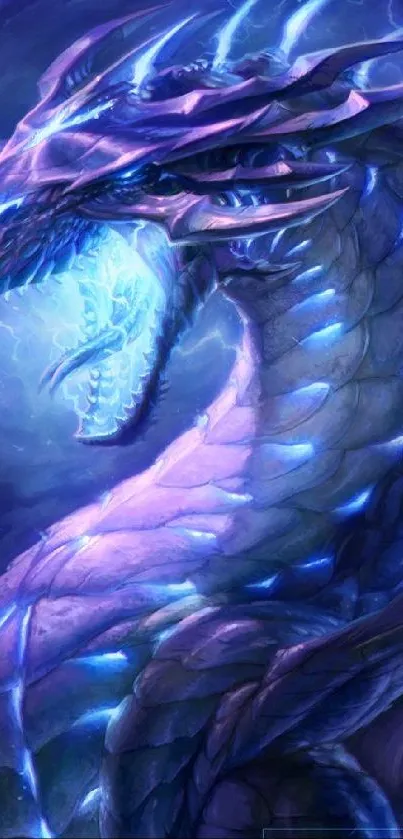 Electrifying blue dragon with lightning effects, perfect for mobile wallpaper.