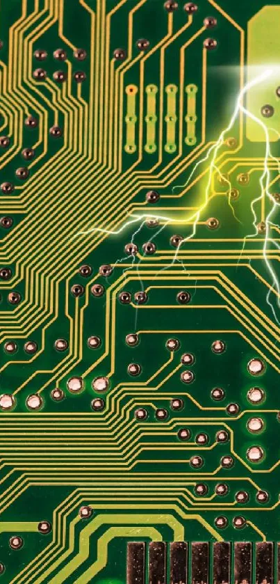 Green circuit board wallpaper with dynamic lightning effects.