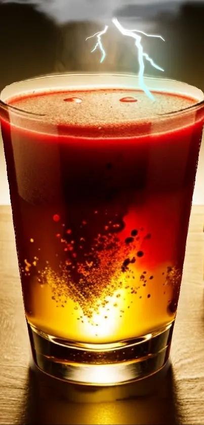 Electrifying drink wallpaper with lightning effect in amber hues.