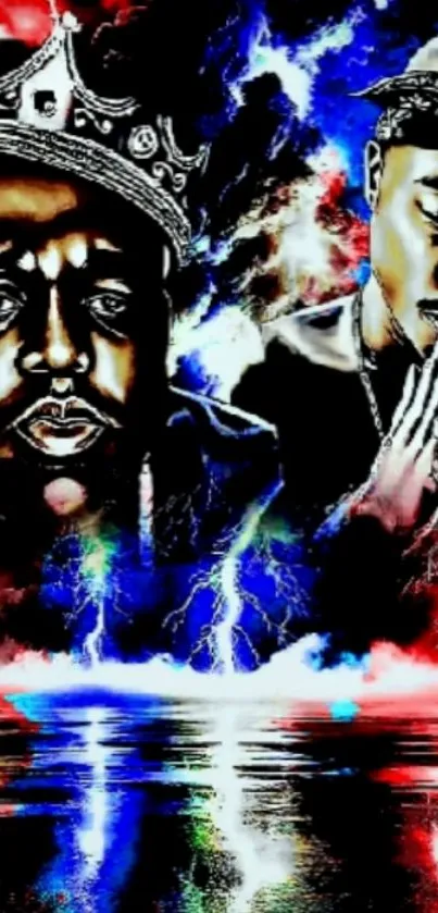 Electrifying hip hop portrait artwork with vibrant colors.