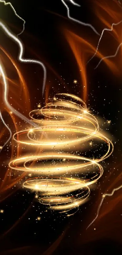 Vibrant glowing spiral with electric sparks on a dark mobile wallpaper.