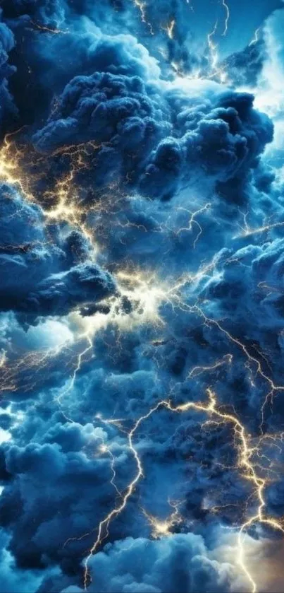 Powerful storm clouds with lightning bolts.