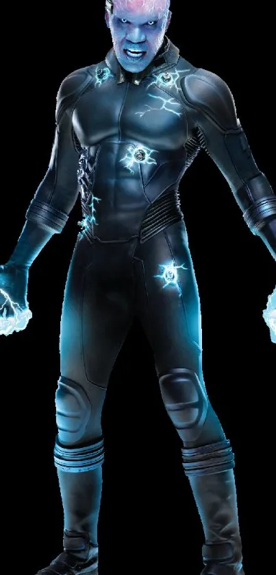 Electric-themed superhero with glowing energy hands.