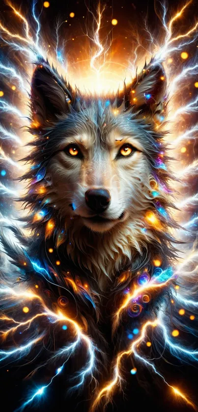 Electrifying wolf with glowing eyes and energy patterns.