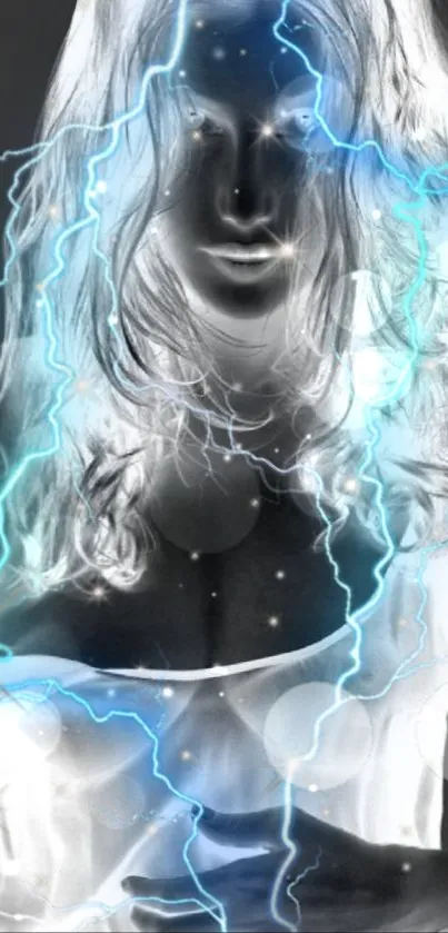 Mysterious woman with blue lightning aura.