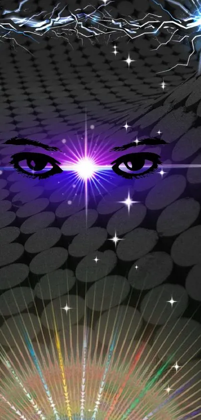 Electric eyes with lightning in abstract wallpaper design.