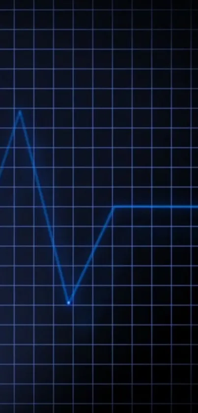 Blue electrocardiogram line on a dark grid wallpaper.