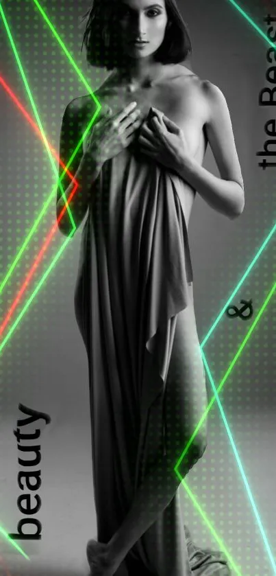 Elegant figure with neon lines on mobile wallpaper.