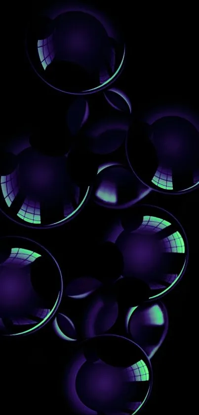 Purple bubbles on dark background, creating an elegant mobile wallpaper.