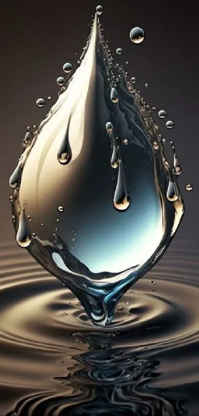 Artistic water droplet with dark reflection and liquid elegance.