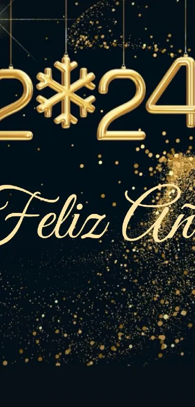 2024 Feliz Año mobile wallpaper with golden text.