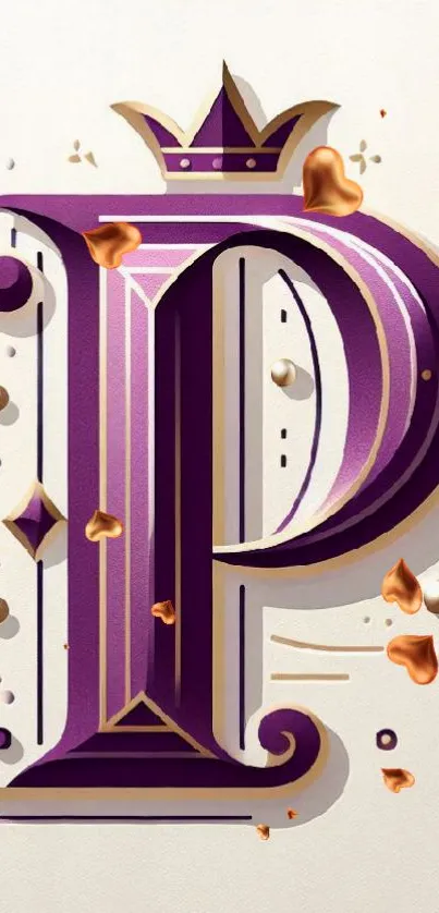 Purple letter P with golden accents on mobile wallpaper.