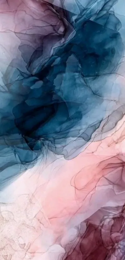 Abstract watercolor mobile wallpaper with blue and pink hues.