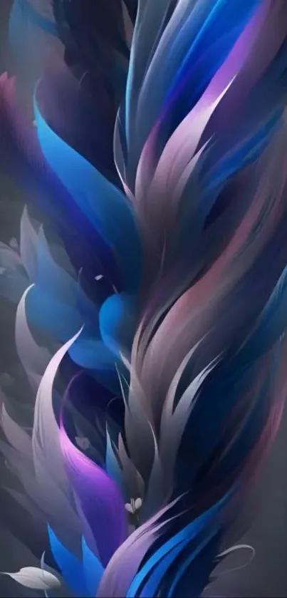 Abstract blue and purple feather art wallpaper.