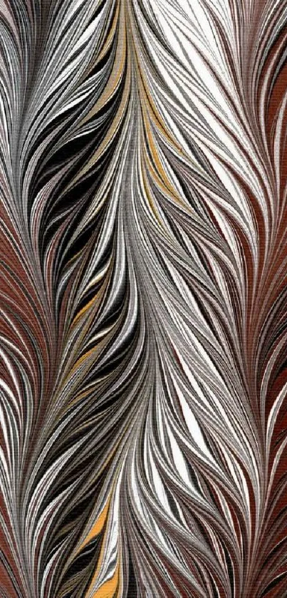 Abstract feather pattern in earthy tones for mobile wallpaper.