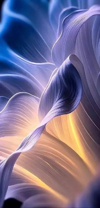 Elegant abstract floral wallpaper with violet and blue petals.