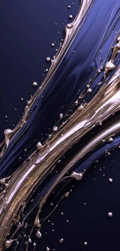 Abstract gold and dark blue fluid art wallpaper.