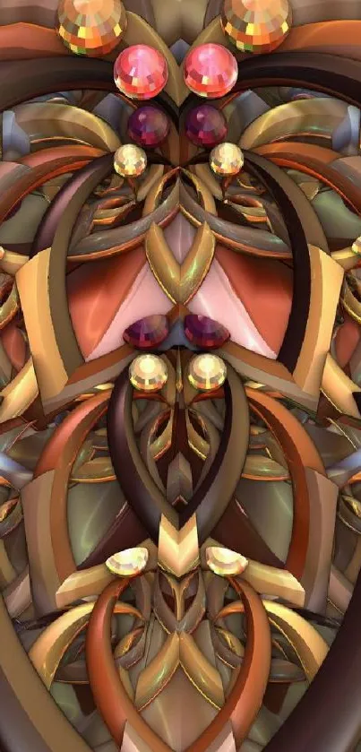 Ornate bronze abstract wallpaper with gemstone pattern.