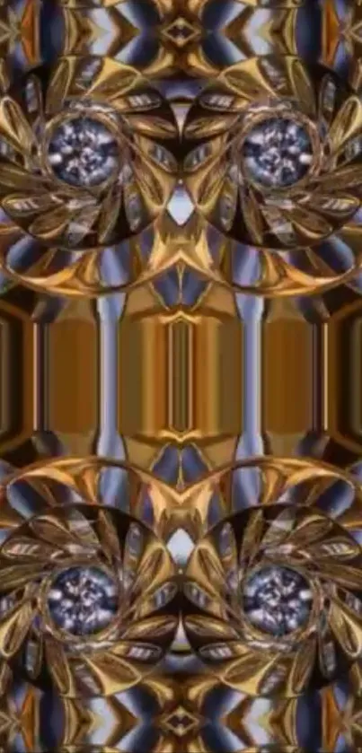 Intricate abstract kaleidoscope pattern with rich golden hues and symmetrical design.