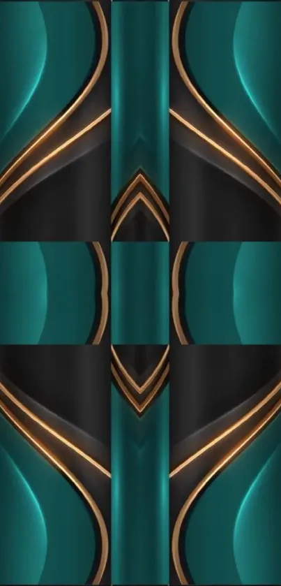 Elegant abstract wallpaper with teal, gold, and black geometric shapes.