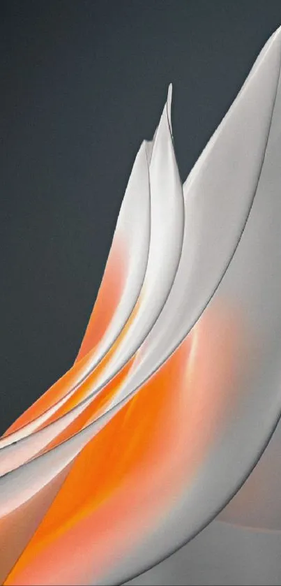 Abstract wallpaper with flowing orange and grey shapes.