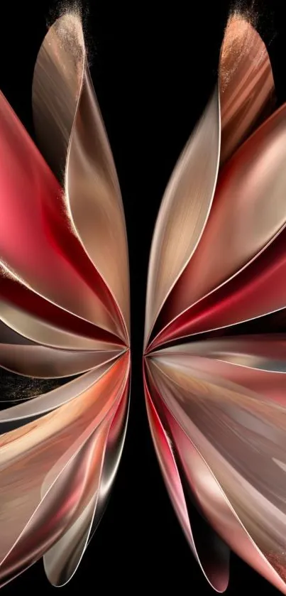 Elegant abstract phone wallpaper with flowing red and gold patterns on black background.