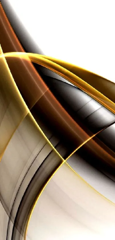 Golden brown abstract waves phone wallpaper with fluid lines.