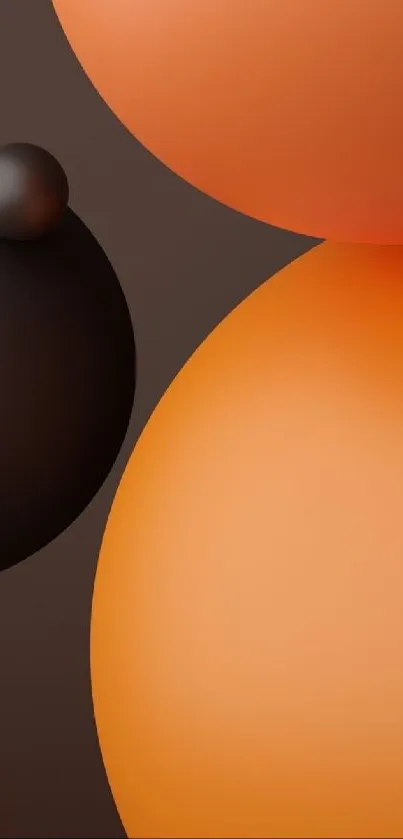 Abstract spheres in orange and black for elegant mobile wallpaper.