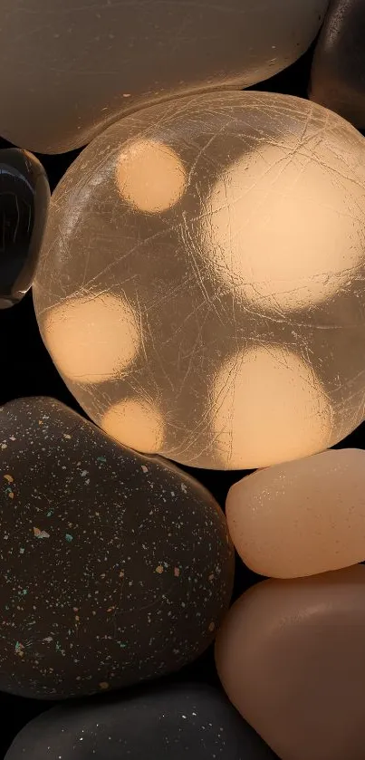 Artistic mobile wallpaper with abstract stones in warm earth tones.