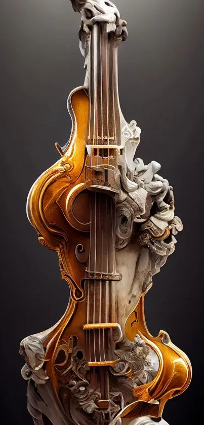 Abstract violin with artistic swirls on a mobile wallpaper.