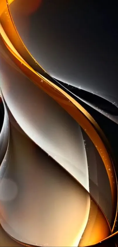 Abstract wallpaper with gold and black silky waves.