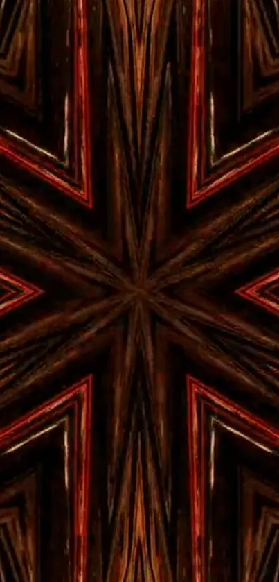 Abstract wood-themed wallpaper with rich brown and red patterns.