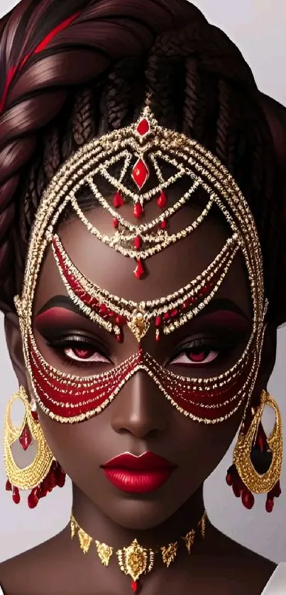 Elegant adorned mask with rich colors.