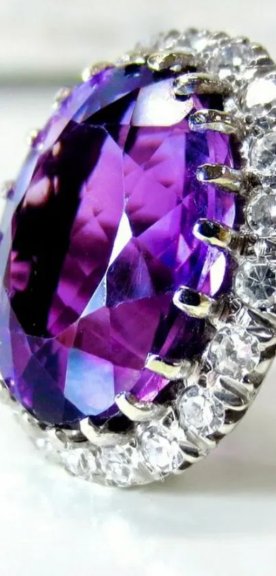 Purple amethyst gemstone with diamond accents.