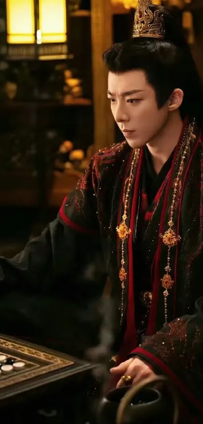 Elegant Chinese royalty in traditional attire, playing Go.