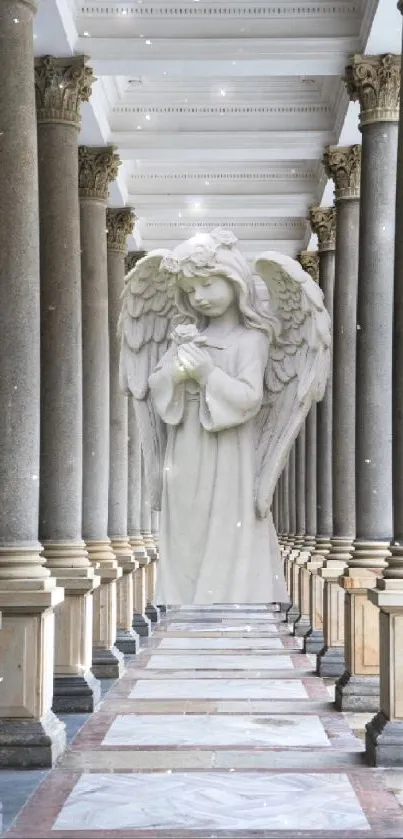 Elegant angel statue surrounded by columns.