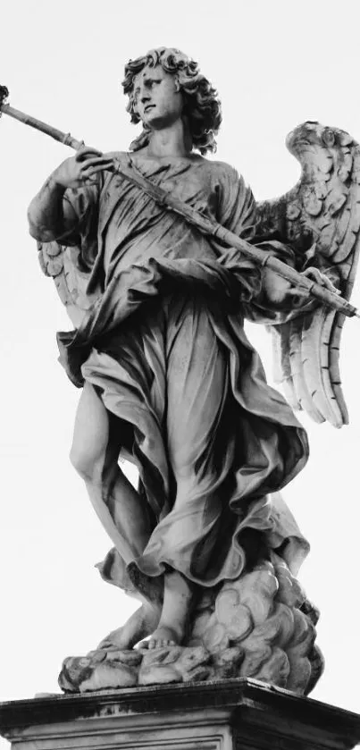 Black and white angel statue wallpaper, elegant and classic.