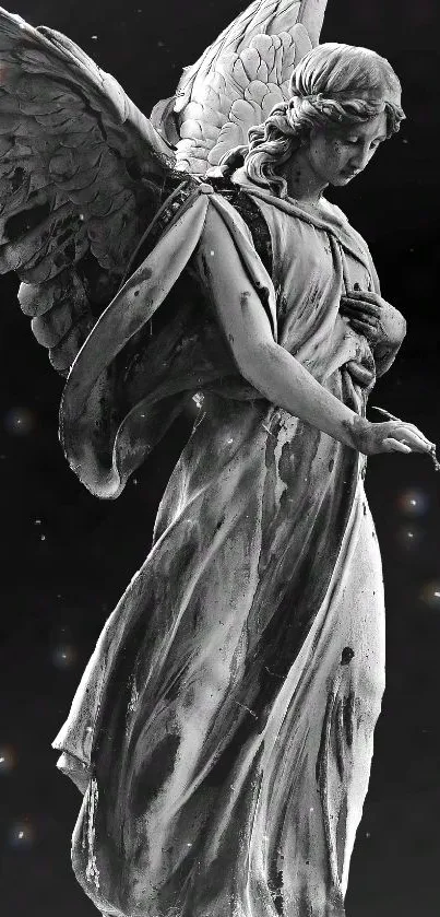 Elegant monochrome angel statue mobile wallpaper.