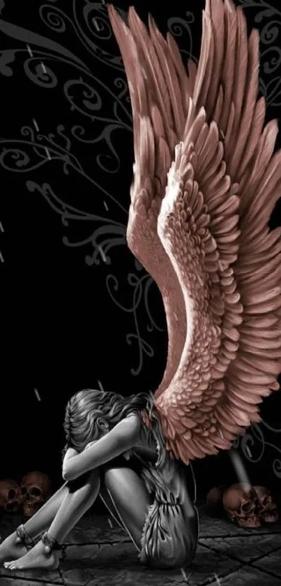 Elegant wallpaper featuring angel wings with a gothic touch.