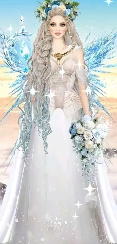 Elegant angelic figure with wings in fantasy art.