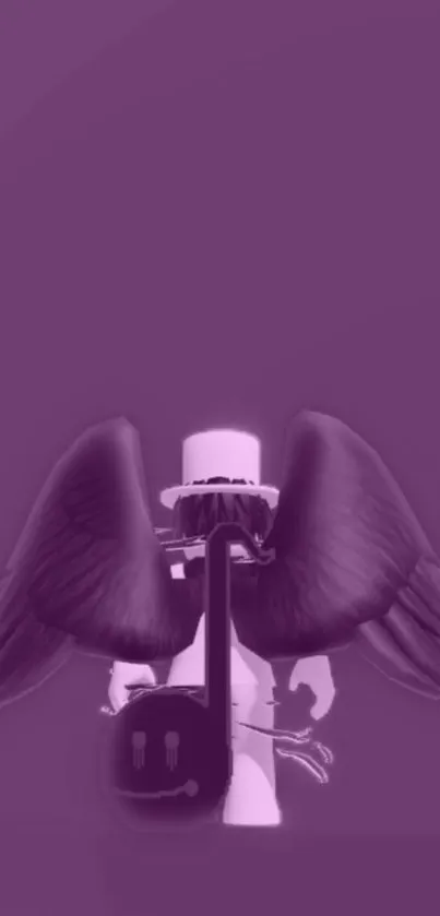 Elegant purple wallpaper featuring an angelic figure with wings.