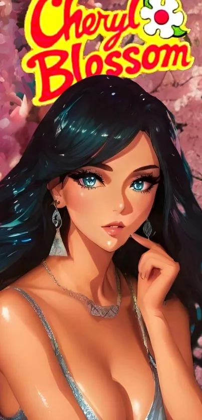 Anime art featuring a woman with cherry blossoms, perfect for mobile wallpaper.