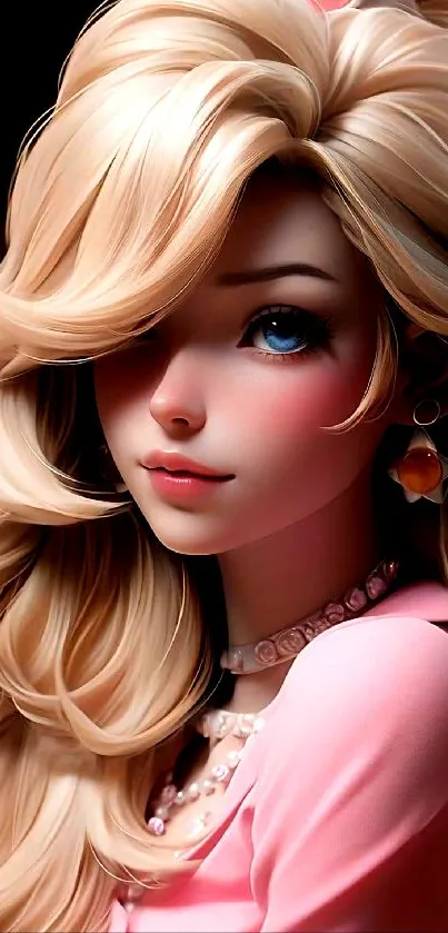 Anime character with blonde hair and elegant pink attire.