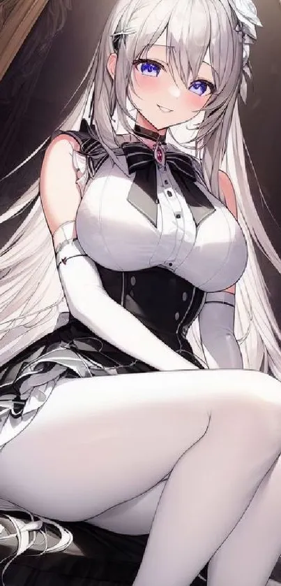 Anime character with long hair and elegant outfit.