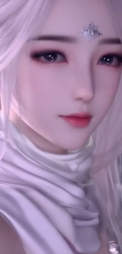 Ethereal anime character with elegant features and light pastel colors.