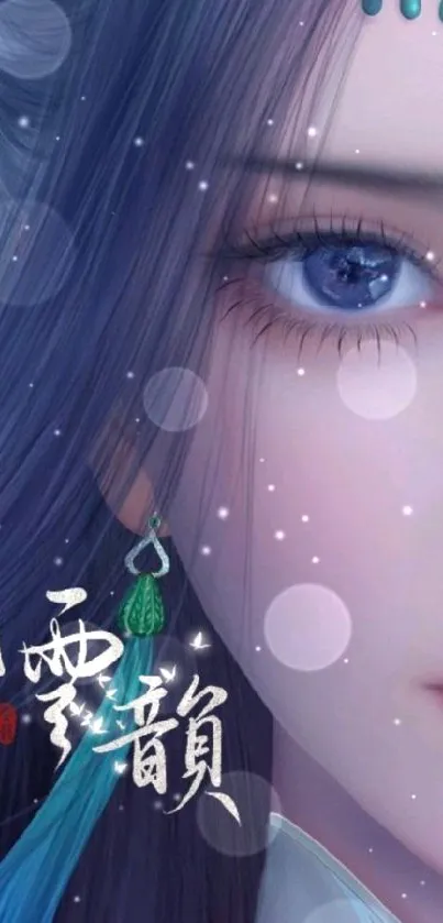 Close-up of anime character with indigo hues and captivating details.