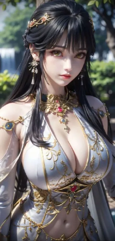 Elegant anime character in fantasy attire.
