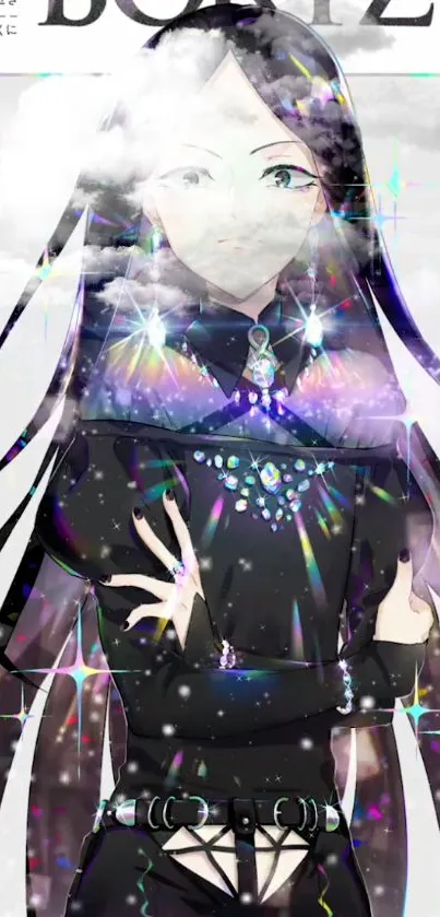 Elegant anime character in a glittering black outfit.