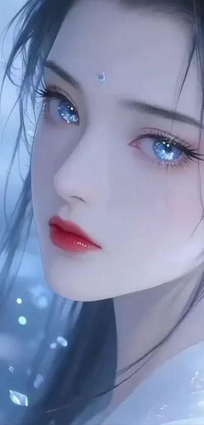 Anime artwork featuring a serene character with blue eyes.