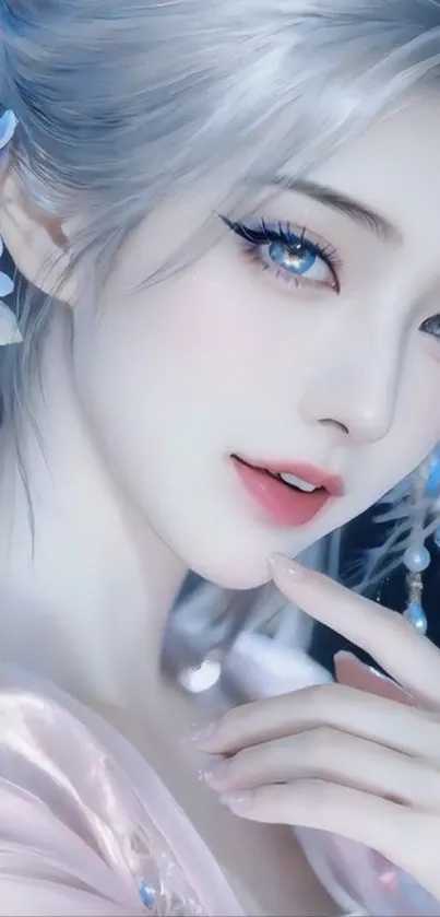 Elegant anime character with floral accents.